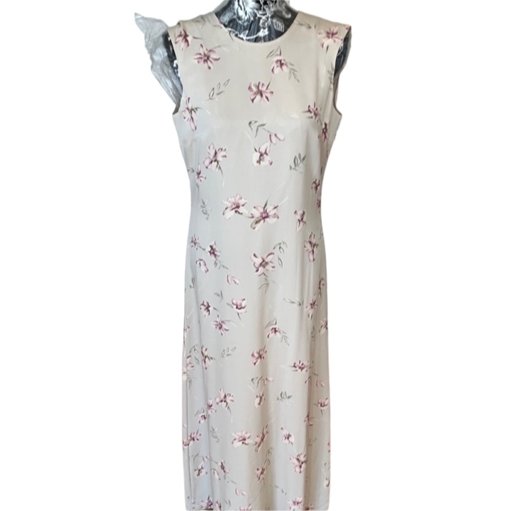 Brooks Brothers size 8 Ivory silk floral print maxi dress bias cut movement